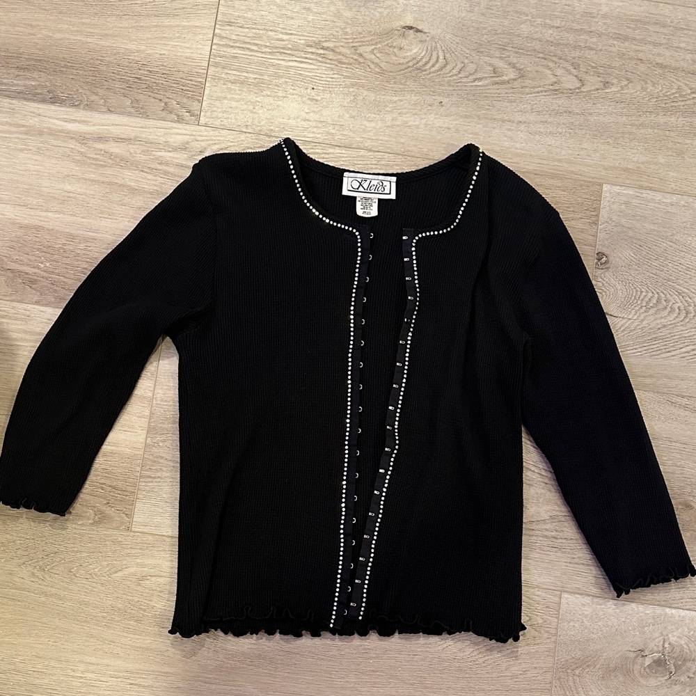 Black Cardigan with White Trim